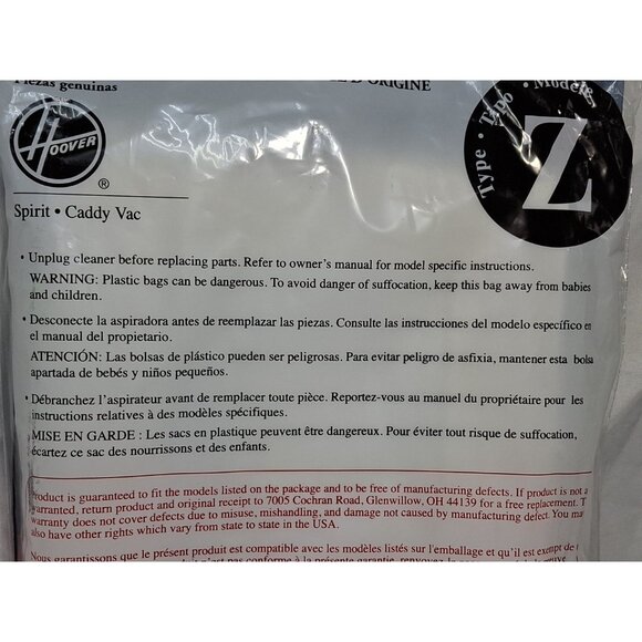 3 Hoover Vacuum Bags Type Z 4010075Z Standard Filtration, Genuine - Picture 3 of 4
